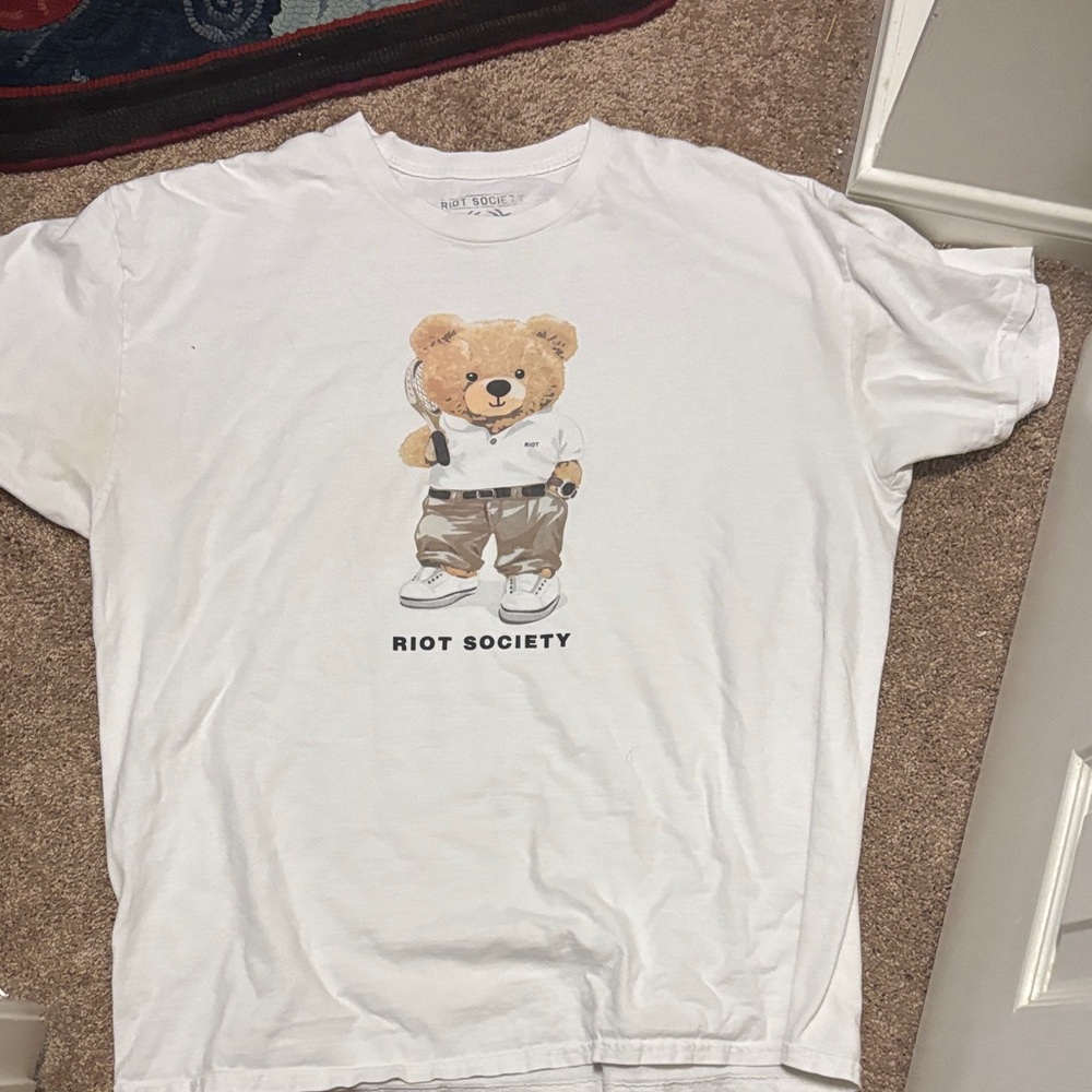 Riot Society White Tee with Bear Design